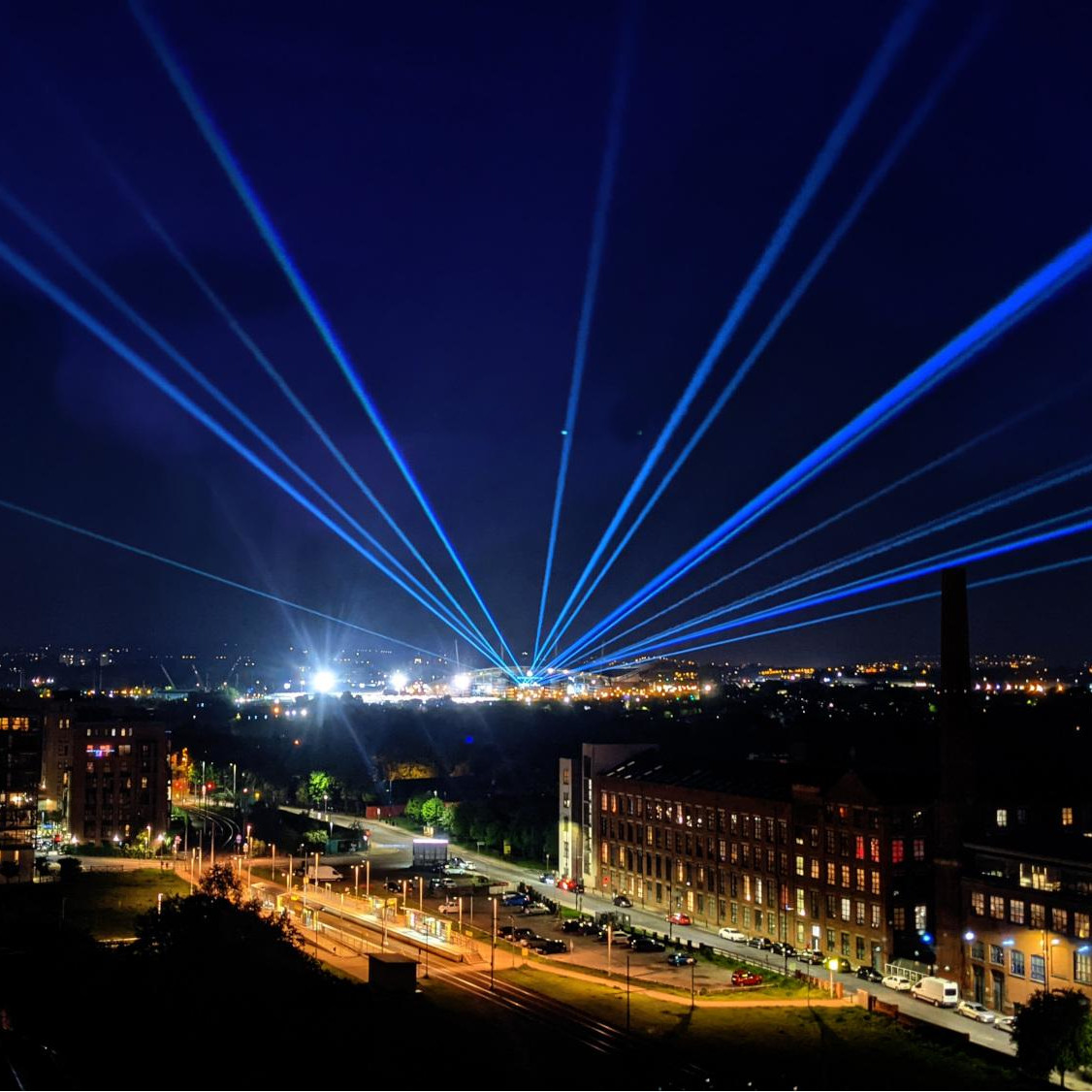 Lazer lights from the Manchester City stadium