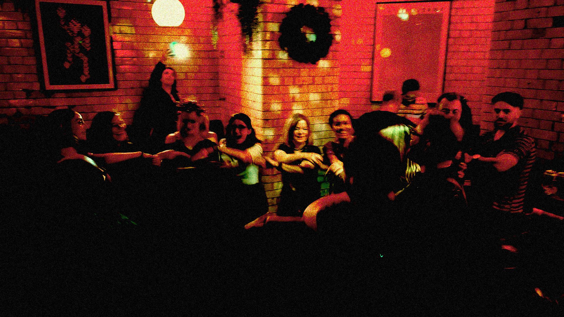 Winter dance party in a basement bar